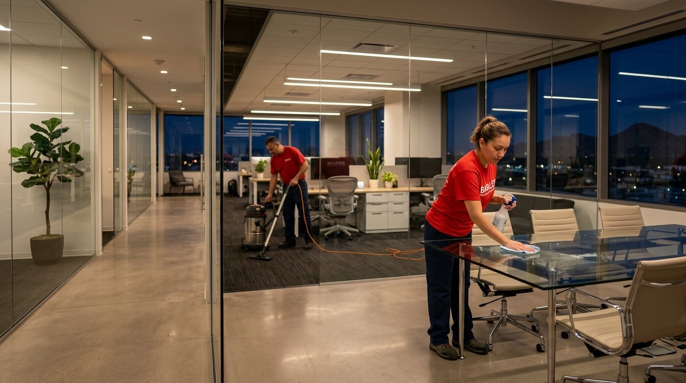 Professional cleaner working in a commercial office